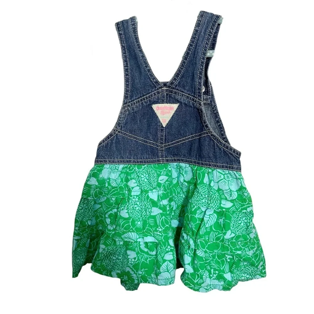 Oshkosh B’Gosh Green Floral Denim Overall Dress